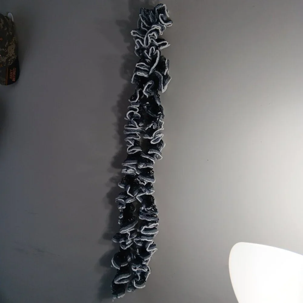 Handmade by me black grey‎ and white   ruffle accessory scarf, Never worn E12